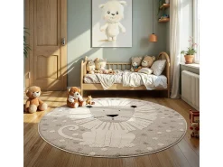 Alfombra Jungle Kids Habitación Infantil 3D Resistente - Beige - 120 cm Redonda