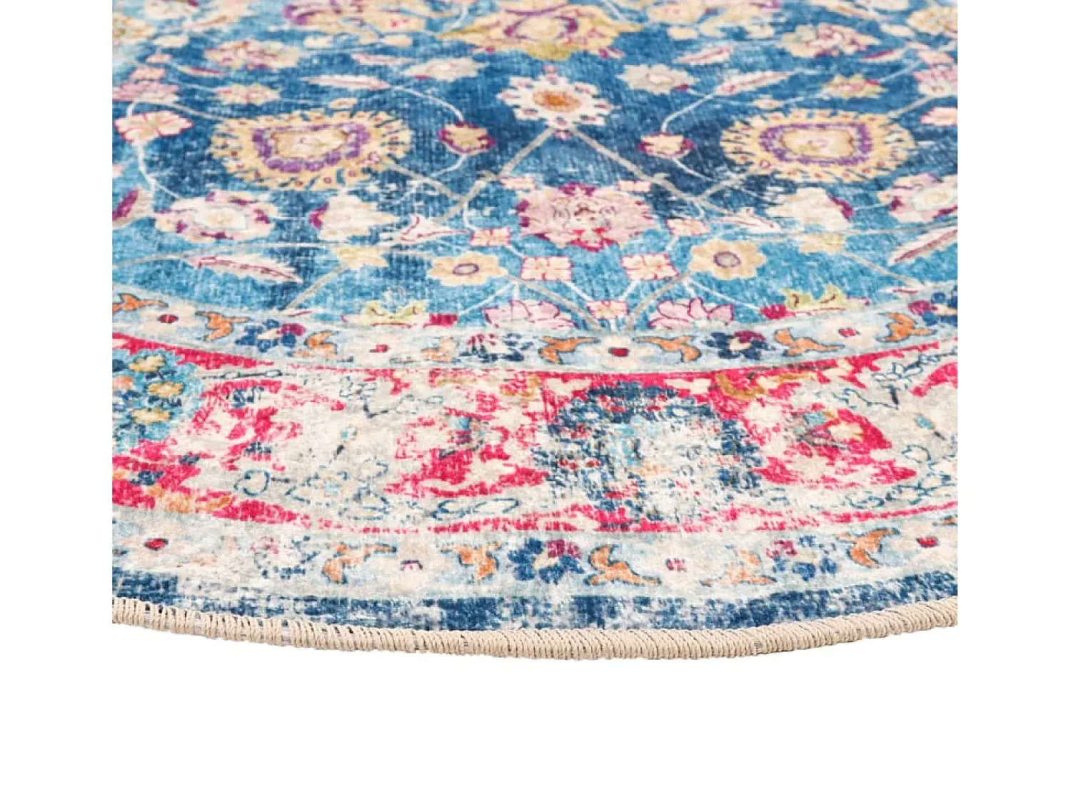 Alfombra De Cocina|Alfombra Redonda^Alfombra lavable multicolor Ø 120 cm antideslizante Azul