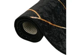 Alfombra lavable negra y dorada 80x300 cm antideslizante