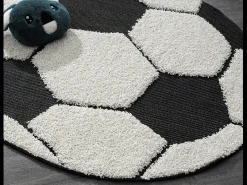 Best the carpet Alfombra Lou Infantil Fútbol - Negro - 80 cm Redonda Blanco
