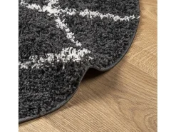 Online Alfombra moderna de pelo largo en color negro y crema, Ø 80 cm Multicolor
