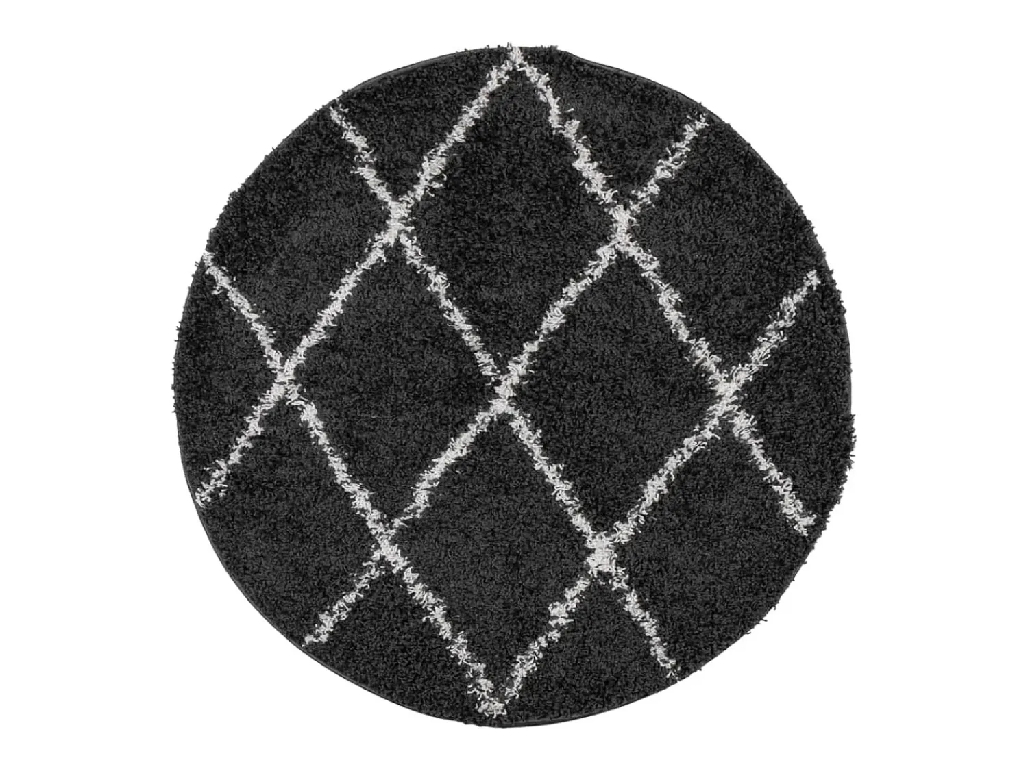 Online Alfombra moderna de pelo largo en color negro y crema, Ø 80 cm Multicolor