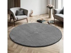 Online the carpet Alfombra pelo corto lavable antideslizante - Antracita - 200 cm Redondo - RELAX Gris antracita
