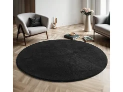 Discount the carpet Alfombra pelo corto lavable antideslizante - - 160 cm Redondo - RELAX Negro