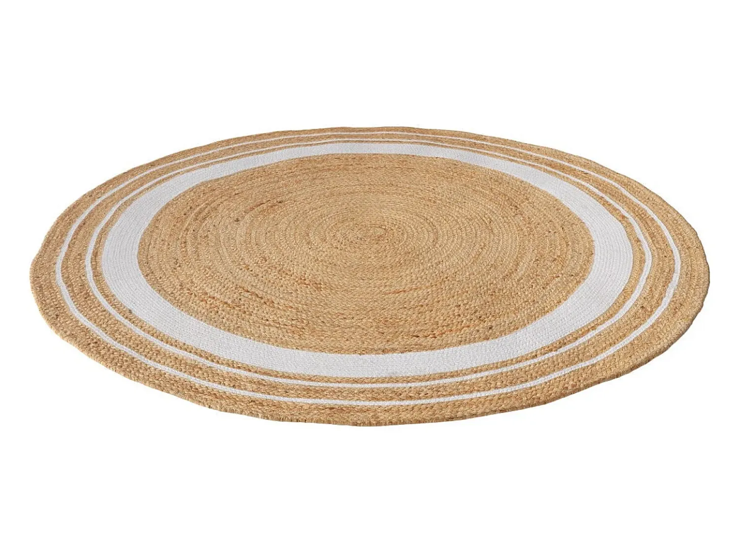 Rendez-Vous Déco Alfombra De Salón|Alfombra Redonda^Alfombra redonda de yute y natural con borde blanco D150 cm - Anaïs Beige