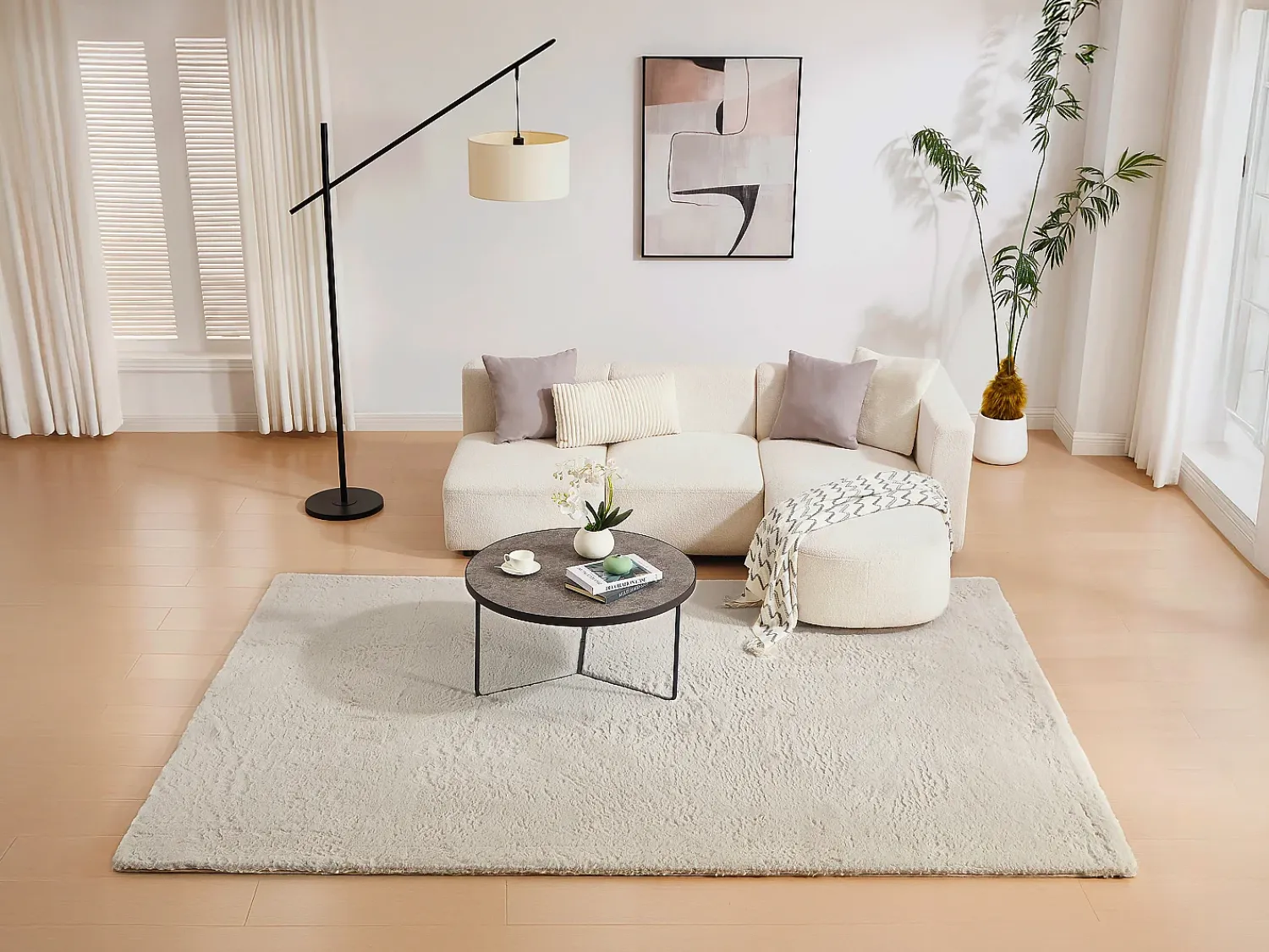 Hot OZAIA Alfombra shaggy de pelo largo efecto pelo, 200 x 290 cm, , BUNNY Beige