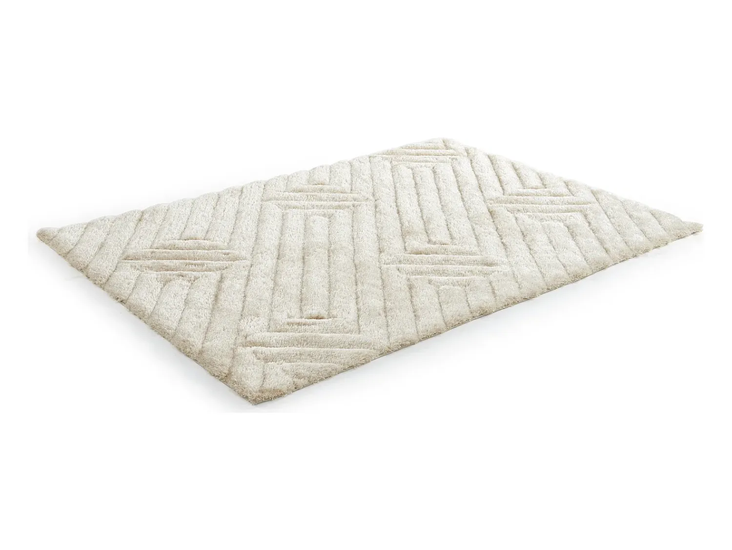OZAIA Alfombra shaggy de pelo largo en relieve - 160 x 230 cm - Blanco roto - MAZE Crema