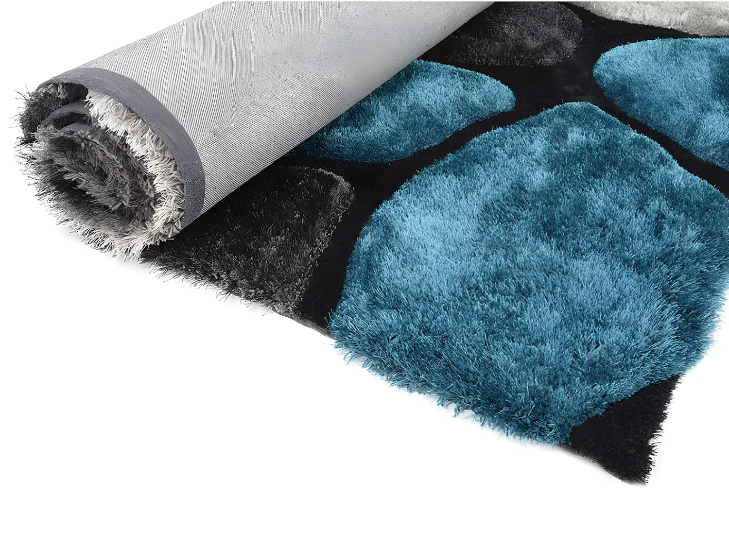 Hot OZAIA Alfombra shaggy turquesa y gris poliéster 140x200 cm PIETRA Azul turquesa