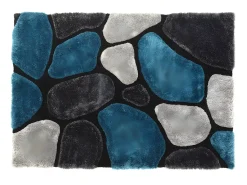 Hot OZAIA Alfombra shaggy turquesa y gris poliéster 140x200 cm PIETRA Azul turquesa