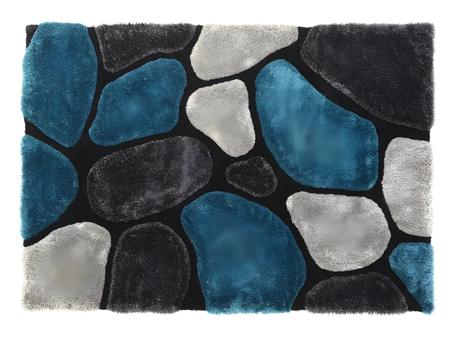 Hot OZAIA Alfombra shaggy turquesa y gris poliéster 140x200 cm PIETRA Azul turquesa