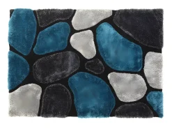 OZAIA Alfombra shaggy turquesa y gris poliéster 160x230 cm PIETRA Azul turquesa