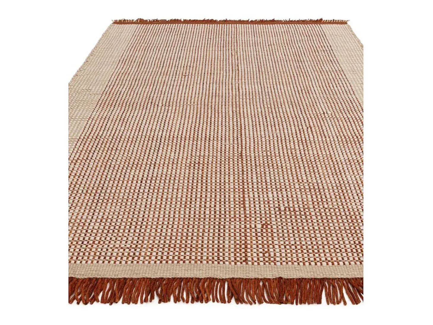 Alfombra tejida a mano, 100% lana - 160x230cm - naranja, crema, blanco - Avalon