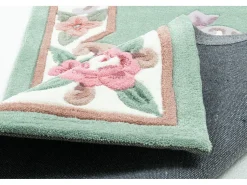 Alfombra De Salón^Alfombra tejida a mano con borde en diseño Aubusson 70x600 cm Ming Verde
