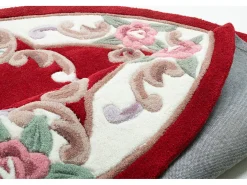 Alfombra tejida a mano con borde en diseño Aubusson 190x190 cm Rojo Ming