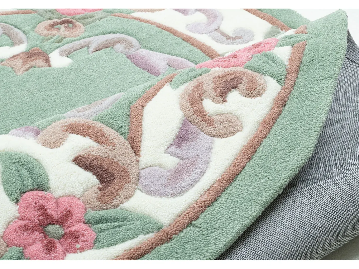Alfombra tejida a mano con borde en diseño Aubusson 190x290 cm Ming Verde