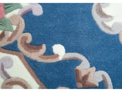 Alfombra tejida a mano con borde en diseño Aubusson 190x190 cm Azul Ming