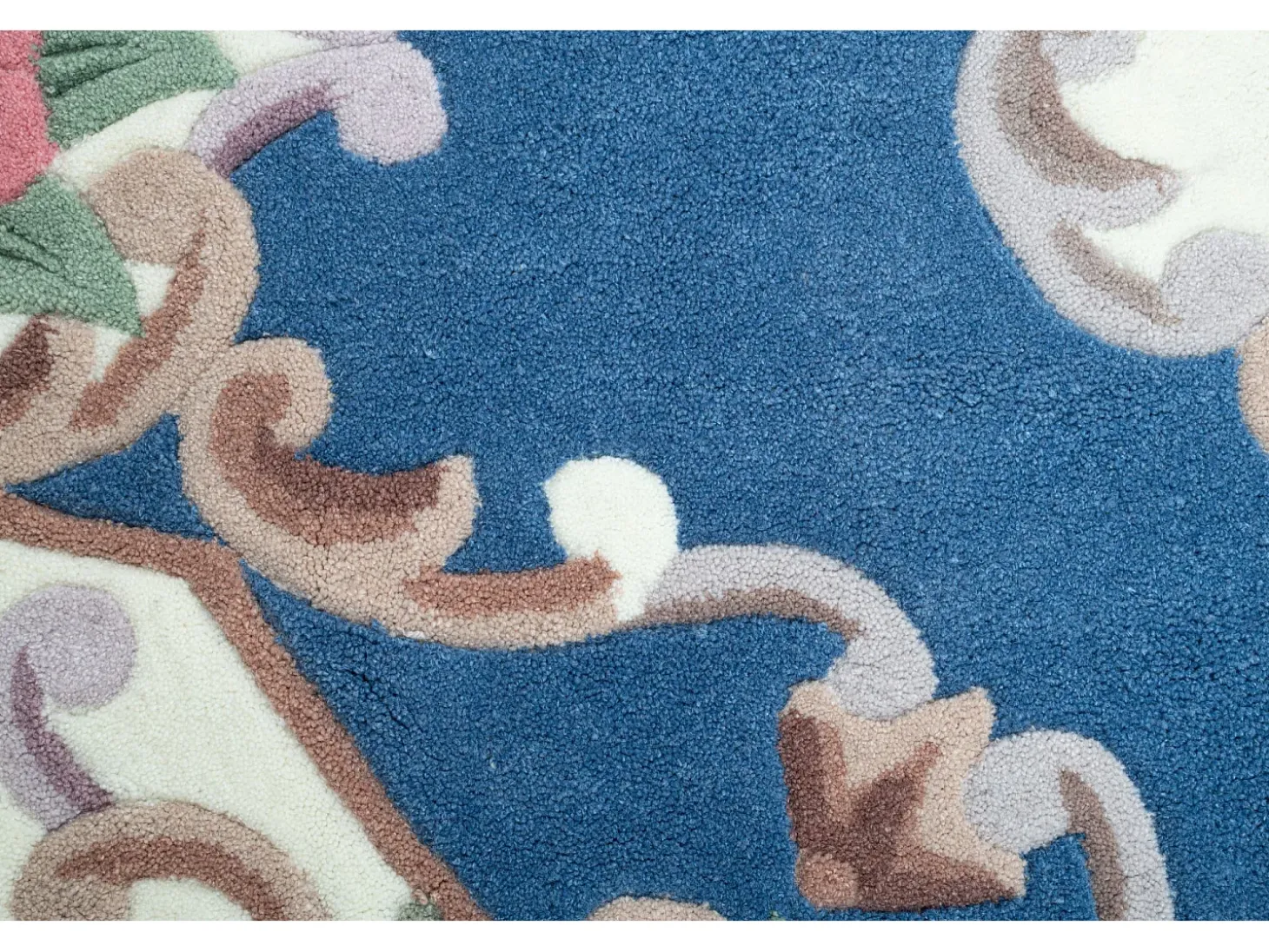 Alfombra tejida a mano con borde en diseño Aubusson 190x190 cm Azul Ming
