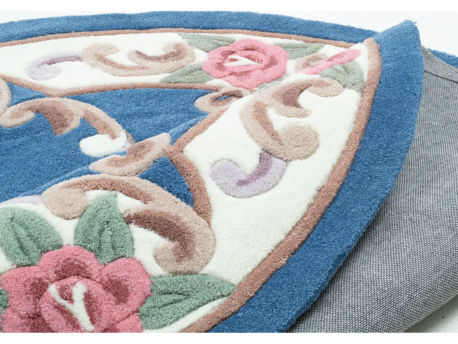 Alfombra tejida a mano con borde en diseño Aubusson 190x190 cm Azul Ming