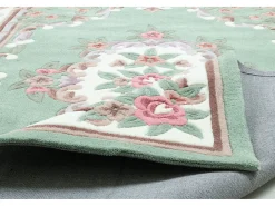 Alfombra tejida a mano con borde en diseño Aubusson 60x90 cm Verde Ming
