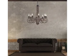 Alma - Lámpara de araña de hierro lacado en negro con decoración. Lámpara de cobre antiguo de 8 luces, 128 cm, Ø67 cm, BL130-8-NR