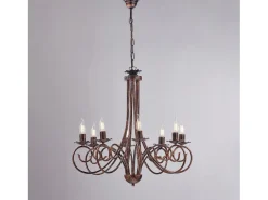 Alma - Lámpara de araña de hierro lacado en negro con decoración. Lámpara de cobre antiguo de 8 luces, 128 cm, Ø67 cm, BL130-8-NR