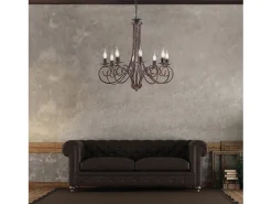 Alma - Lámpara de araña de hierro lacado en negro con decoración. Lámpara de cobre antiguo de 8 luces, 128 cm, Ø67 cm, BL130-8-NR