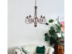 New Alma - Lámpara de araña de hierro lacado en negro con decoración. Lámpara de cobre antiguo, 5 luces, 120 cm, Ø57 cm, BL130-5-NR Cobrizo