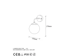 OZAIA Aplique Para Pared^Aplique de pared de metal con globo - D. 15 x 27 cm - - BARLATI Dorado