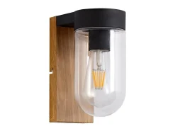 BRAYTRON Iluminación Exterior^Aplique de pared exterior, madera oscura, metal negro y cristal, casquillo E27, 1 x 40 W Transparente