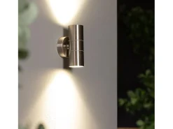 Aplique de Pared Exterior Acero Inoxidable Iluminación Doble Cara Satin Plateado