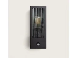 Aplique de Pared Exterior Acero Inoxidable y Cristal Texturizado con Detector de Movimiento Gakom Negro