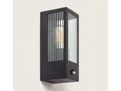 Aplique de Pared Exterior Acero Inoxidable y Cristal Texturizado con Detector de Movimiento Gakom Negro