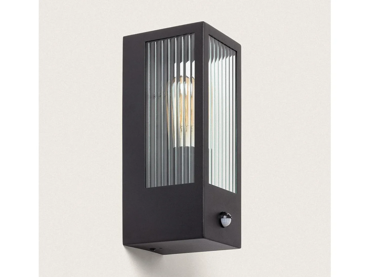 Aplique de Pared Exterior Acero Inoxidable y Cristal Texturizado con Detector de Movimiento Gakom Negro