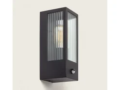 Aplique de Pared Exterior Acero Inoxidable y Cristal Texturizado con Detector de Movimiento Gakom Negro