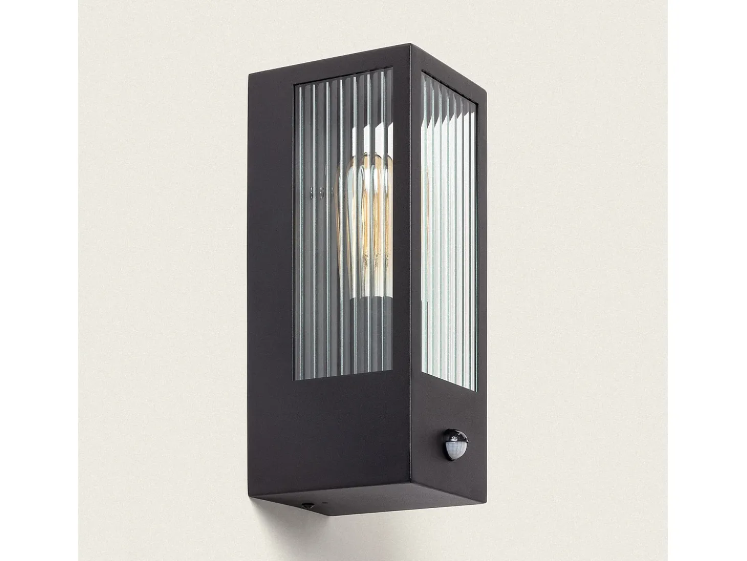Aplique de Pared Exterior Acero Inoxidable y Cristal Texturizado con Detector de Movimiento Gakom Negro
