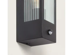 Aplique de Pared Exterior Acero Inoxidable y Cristal Texturizado con Detector de Movimiento Gakom Negro