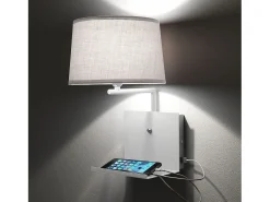 Aplique de pared USB en metal blanco y tela Hamie White