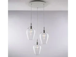 Ares Lámpara de suspensión de hierro con cristal pyrex transparente 3 luces 141 Ø50 BL273-S3-TR