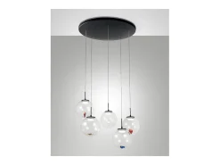 Ariel - Lámpara colgante circular de 5 luces con formas Fabas Luce - LED regulable de 35 W - Florón redondo transparente de 50 cm de diámetro.