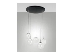 Ariel - Lámpara colgante circular Fabas Luce de 5 luces - LED regulable de 35 W - Florón redondo transparente de 50 cm de diámetro.