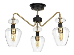 Plafón^Armand 3 Light Semi Flush, Åldrad mässing, Glasskärm Camel