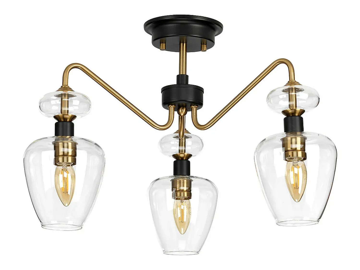 Plafón^Armand 3 Light Semi Flush, Åldrad mässing, Glasskärm Camel