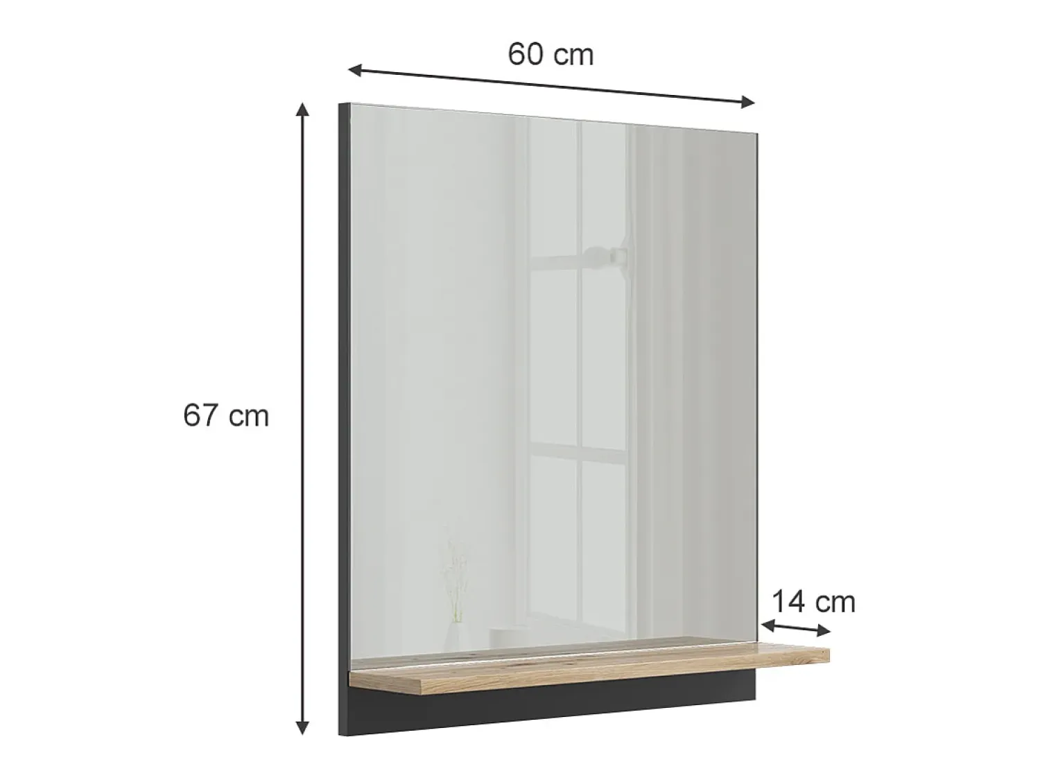 Outlet Vicco Armario con espejo para baño antracita/artisan 60x14x67 marelle Negro