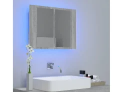 Armario con espejo y LED madera contrachapada gris 60x12x45 cm ES802267