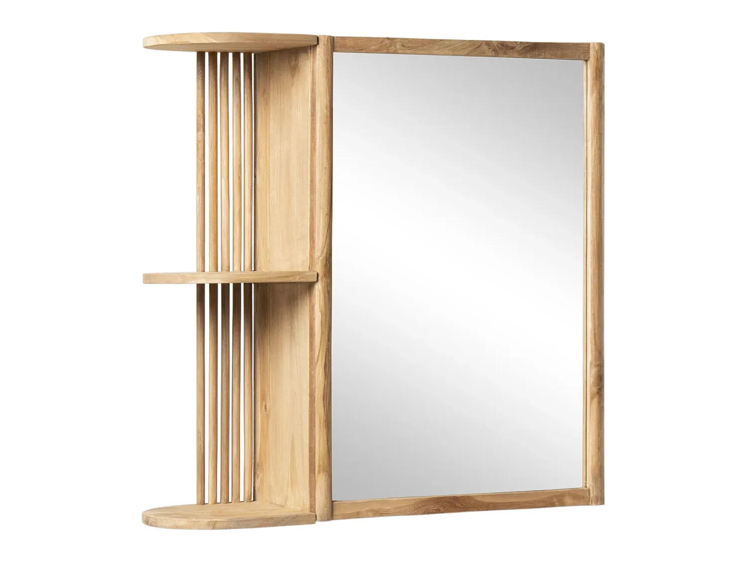 OZAIA Espejo De Pared|Espejo^Armario de baño de pared de teca con espejo - Ancho 65 x Prof. 20 x Alt. 65 cm - CIMAHI Color natural claro