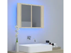 Sale Armario espejo de baño LED acrílico roble Sonoma 60x12x45 cm ES265074 Marru00f3n
