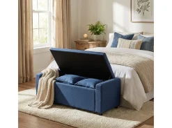 Banco con almacenamiento de tela para dormitorio y recibidor Merak - Azul Marino
