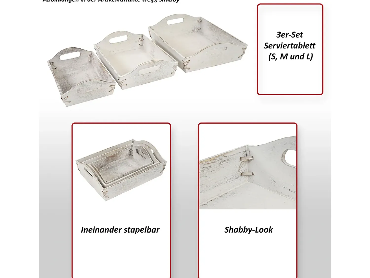MCW Presentación Y Servicio^Bandeja -C50 Shabby look (juego de 3), , shabby Blanco