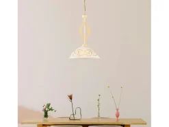 Bilbao - Lámpara de hierro lacado en marfil con decoración. Efecto decapé y difusor de cristal d. 30 blanco y ámbar 1 luz 104 - Ø30