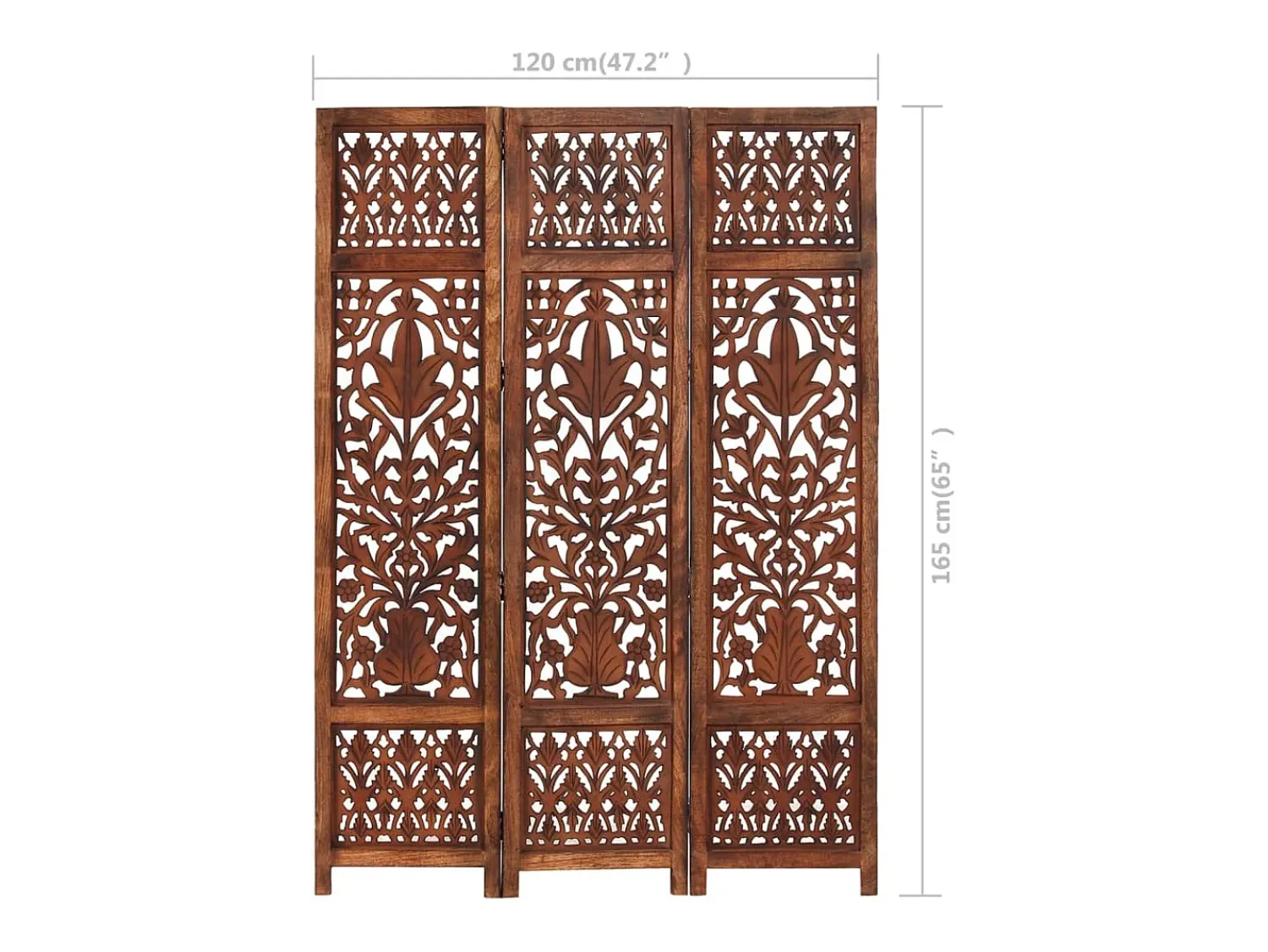 Best vidaxl Biombo 3 paneles tallado a mano madera mango marrón 120x165 cm Color natural claro